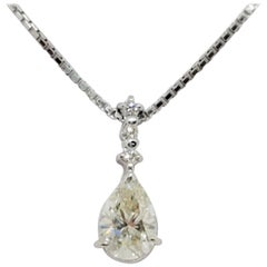 Estate White Diamond Pear Shape Pendant Necklace in Platinum