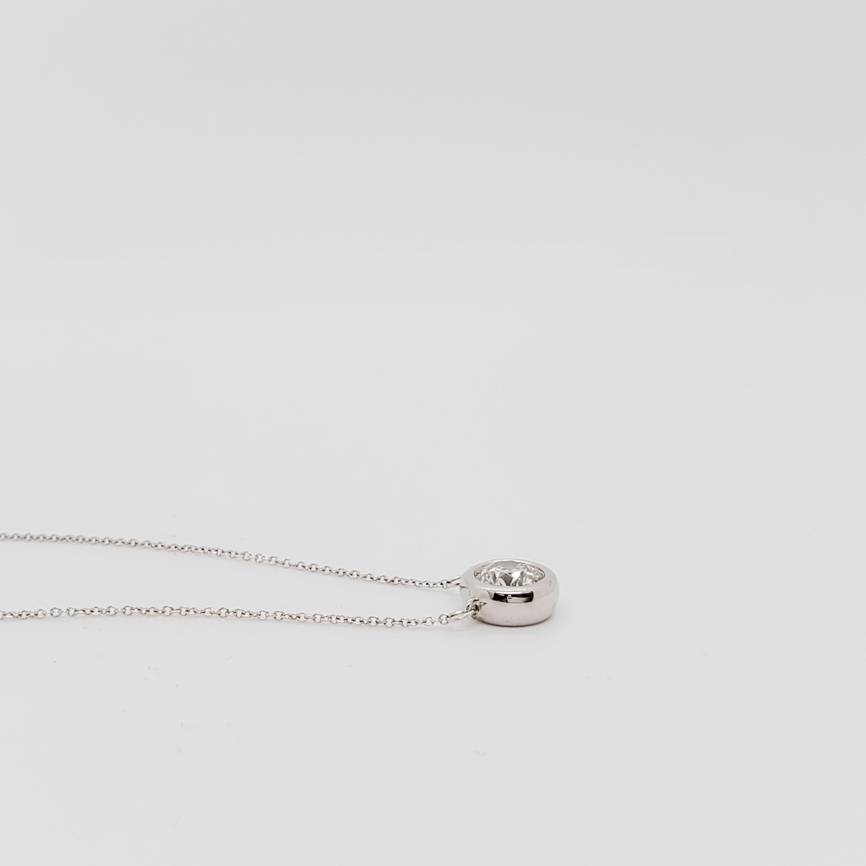 Round Cut Estate White Diamond Pendant Necklace in 14k White Gold