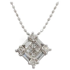 Estate White Diamond Pendant Necklace in 18 Karat White Gold
