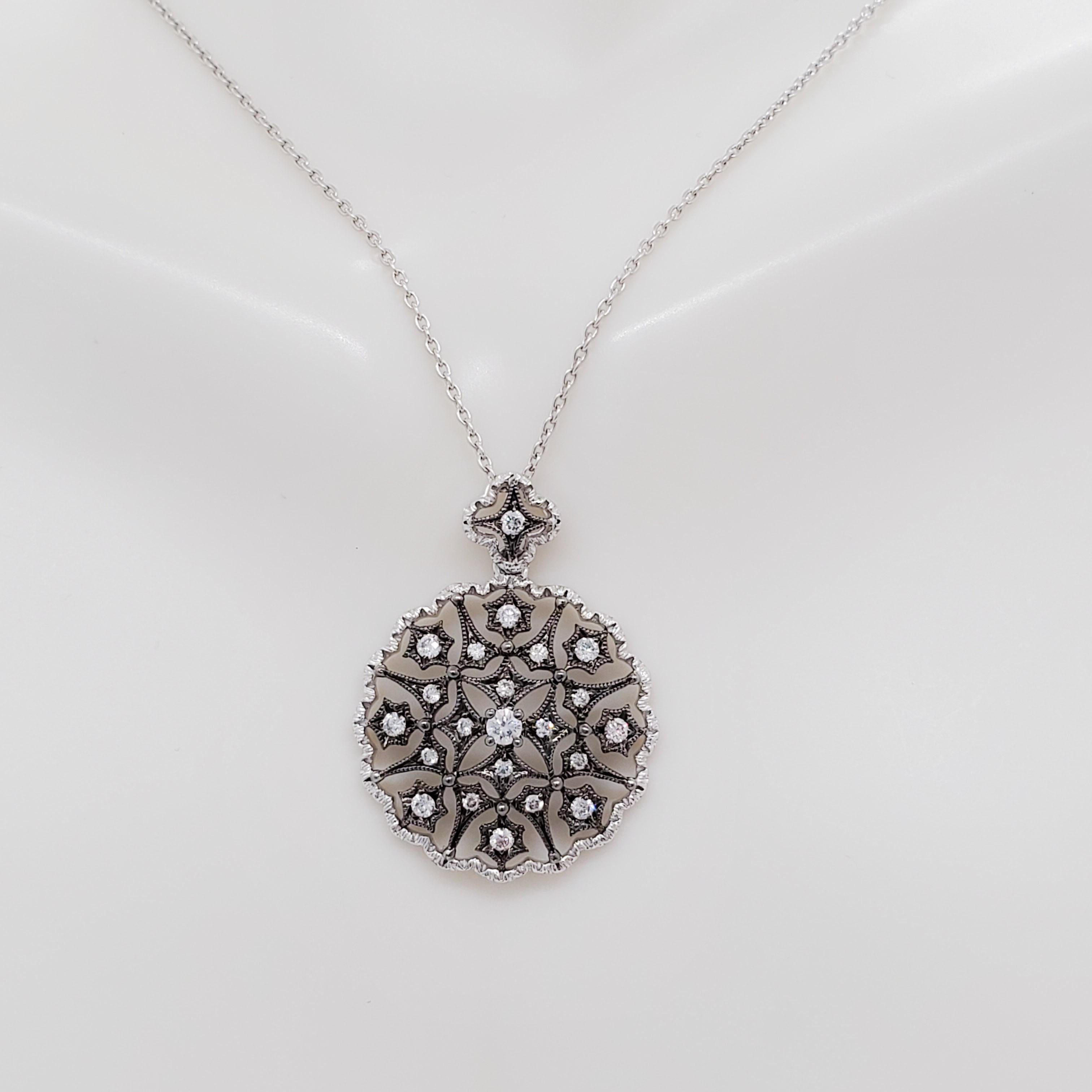 White Diamond Pendant Necklace in 18k White Gold and Black Rhodium For Sale 4