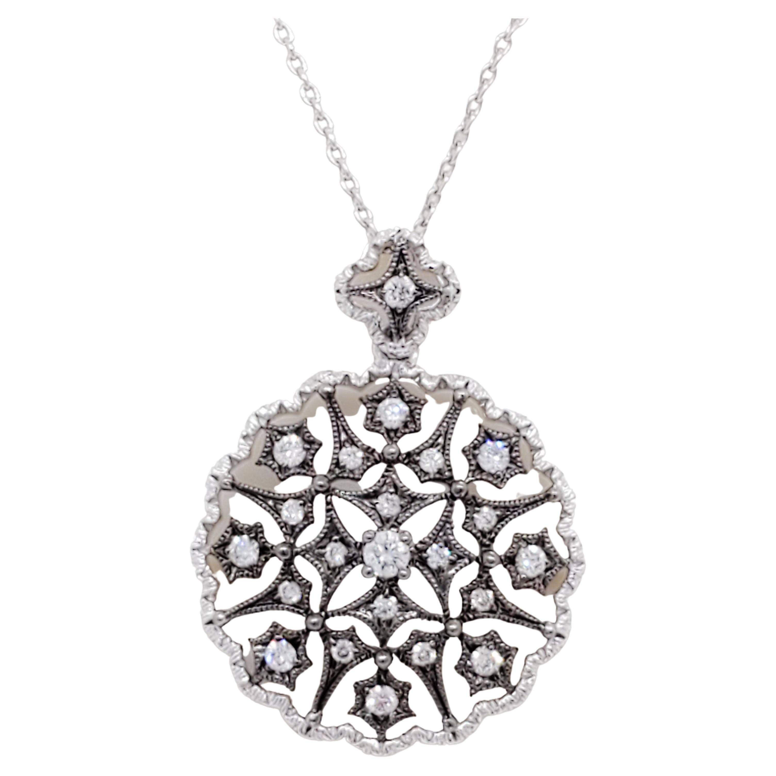 White Diamond Pendant Necklace in 18k White Gold and Black Rhodium For Sale
