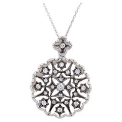 Estate White Diamond Pendant Necklace in 18k White Gold and Black Rhodium
