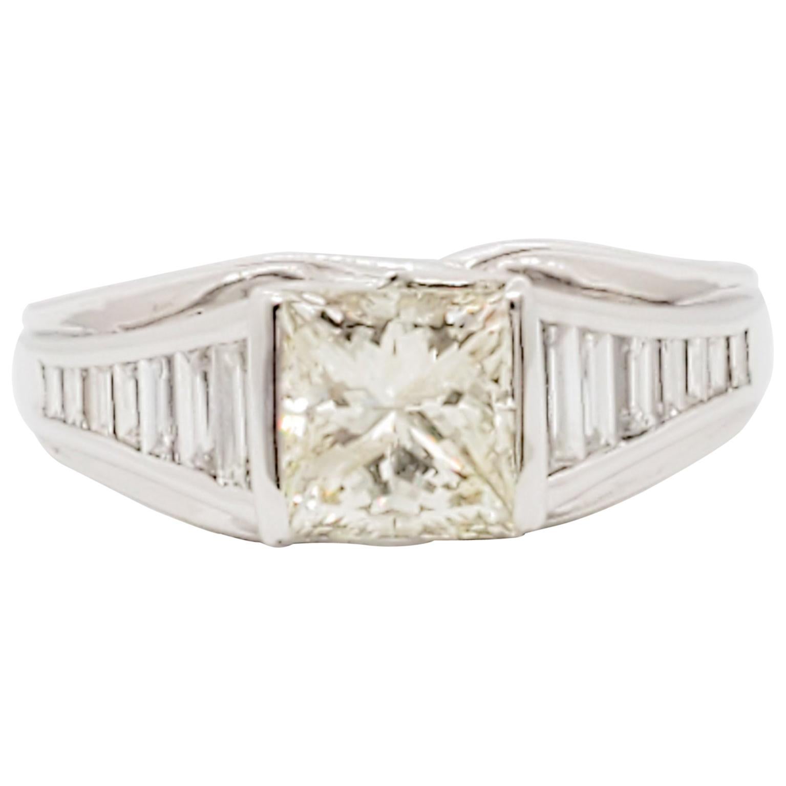 Antique Square Cut Diamond Platinum Engagement Ring at 1stDibs