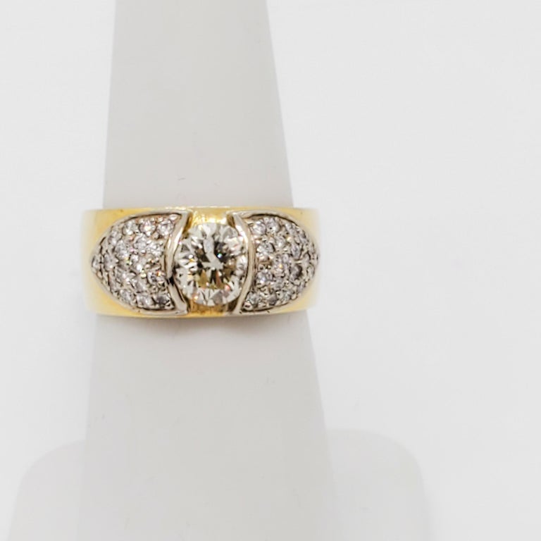 Estate White Diamond Ring in 18k Yellow and White Gold For Sale at 1stDibs