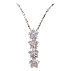 Estate White Diamond Round Flower Cluster Pendant Necklace in Platinum