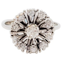 Estate White Diamond Round Flower Ring in 14 Karat White Gold