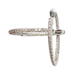 Estate White Diamond Round Hoops in 14 Karat White Gold