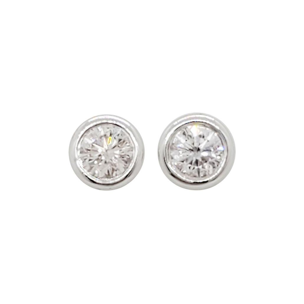 Estate White Diamond Round Studs in 14k White Gold