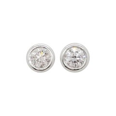 Estate White Diamond Round Studs in 14k White Gold