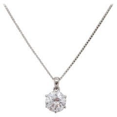 Estate White Diamond Solitaire Pendant Necklace in Platinum