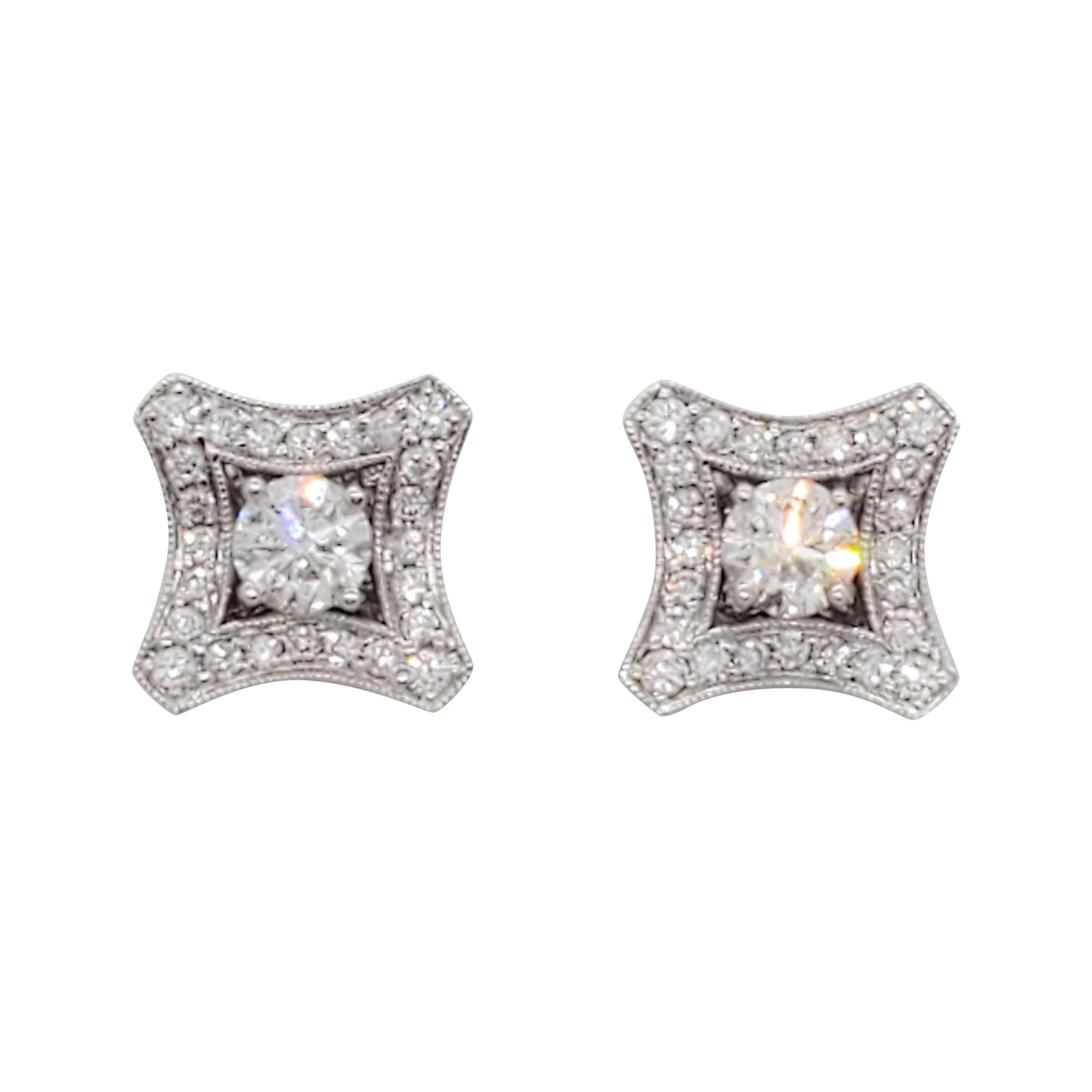 Asscher Piecut Diamond Stud Earrings in 14k White Gold For Sale at 1stDibs
