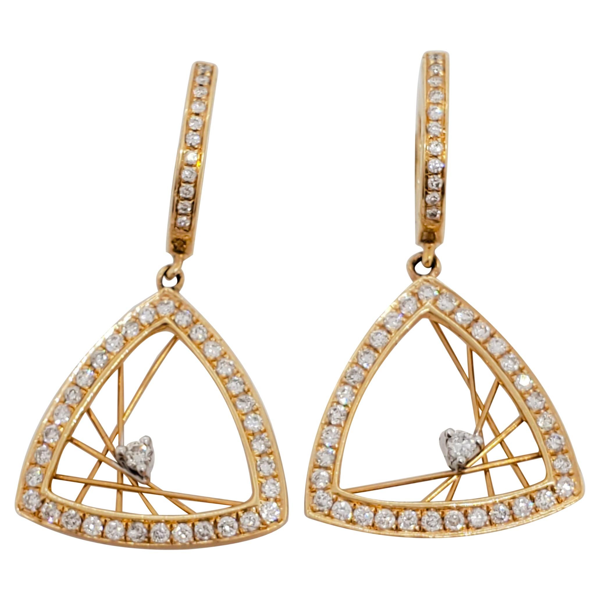 Triangle Diamond Gold Dangle Earrings at 1stDibs