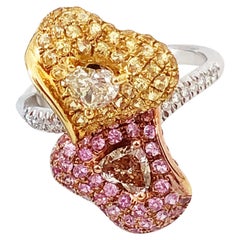 Estate White Diamond, Yellow Sapphire, and Pink Sapphire Cocktail Ring in 18k