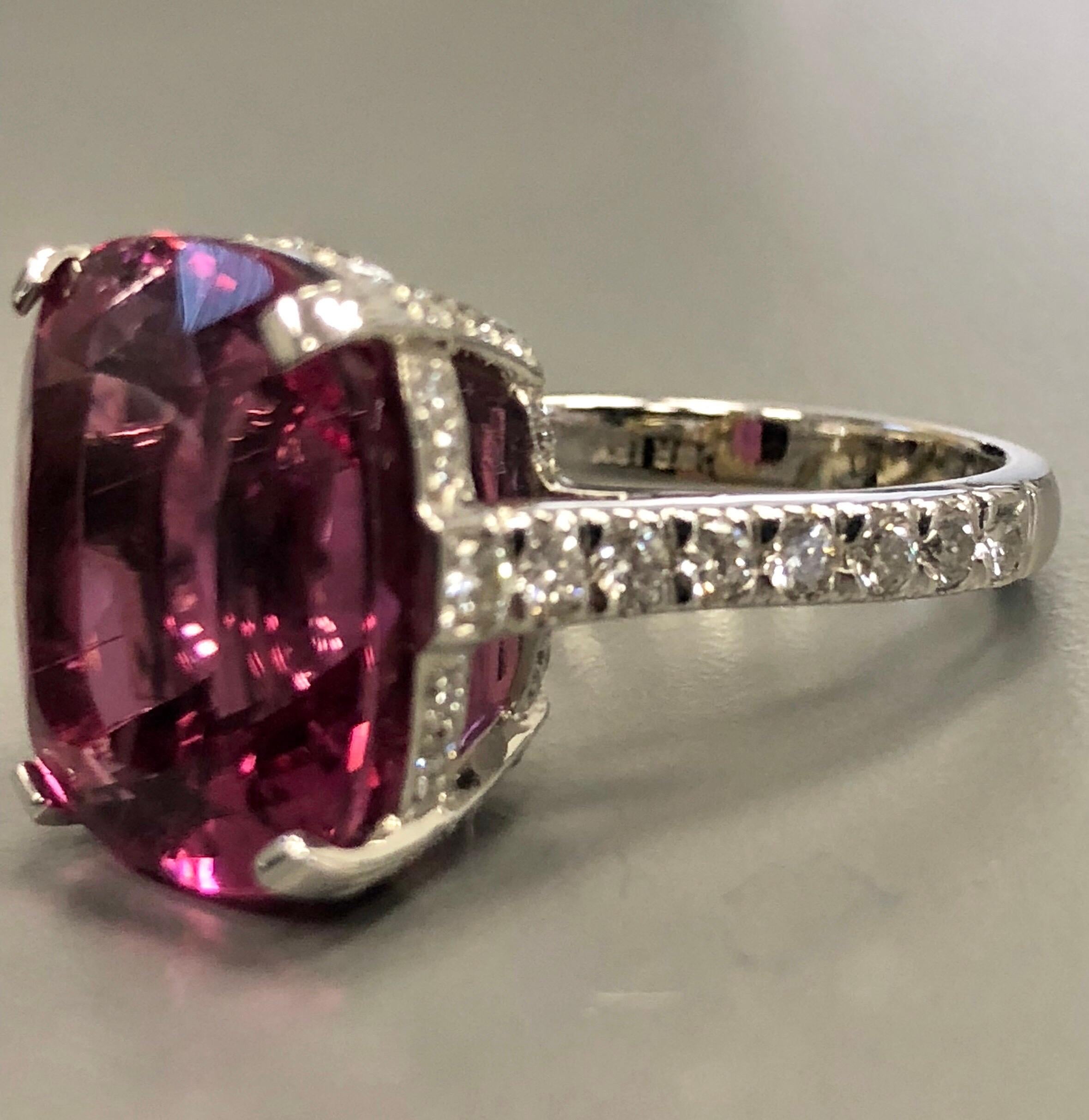 Estate White Gold Diamond Pink Tourmaline-Rubellite 13.07 Carat Cocktail Ring In Good Condition In New York, NY