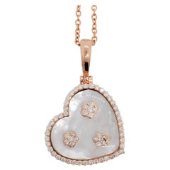 Collier pendentif de succession en or rose 14 carats avec nacre blanche et diamants