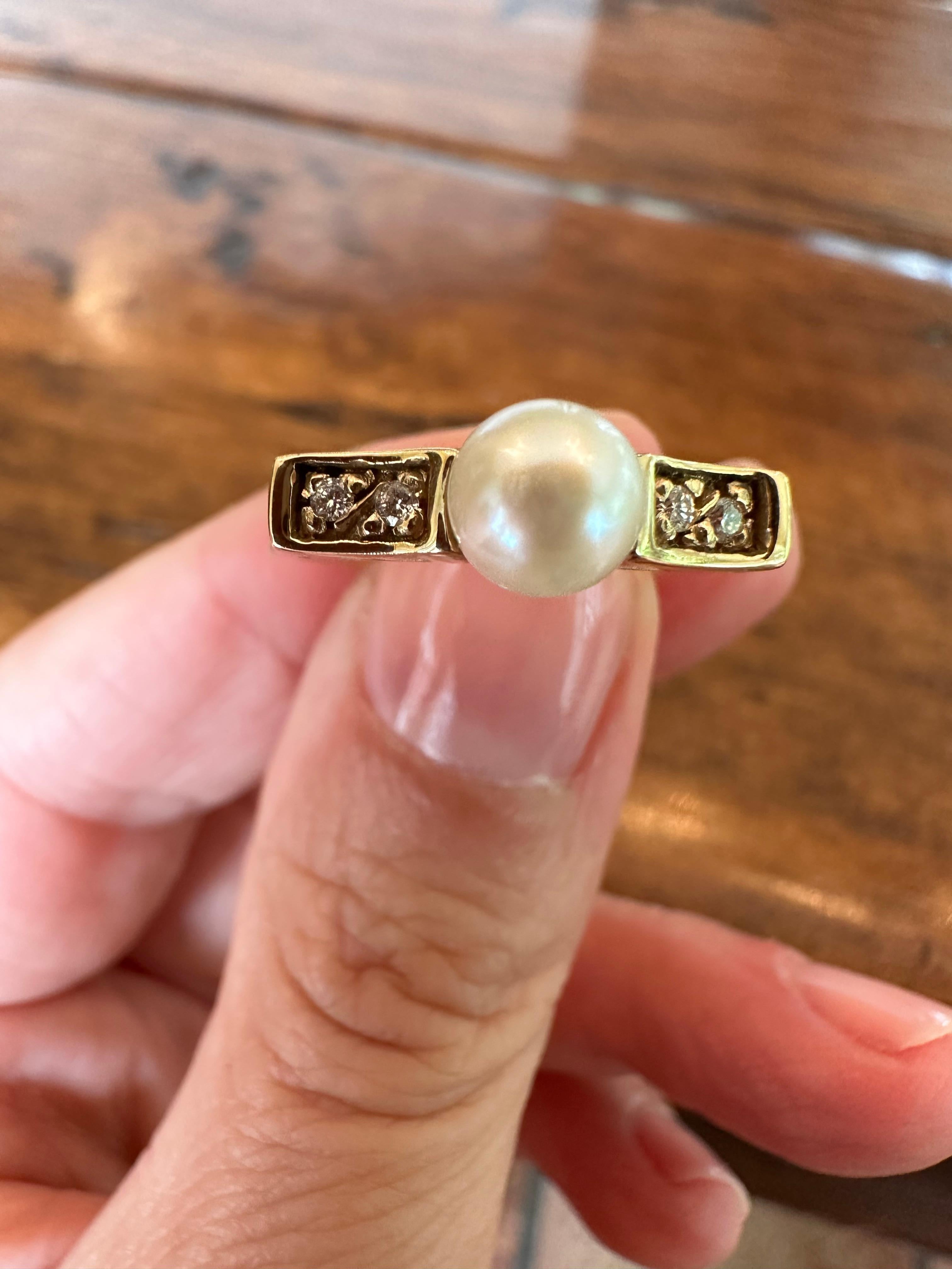 Estate White Pearl and Diamond Ring For Sale 9