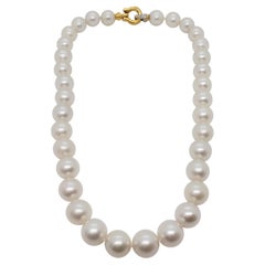 Estate White South Sea Pearl Strand with Diamond Clasp in 18k Gold