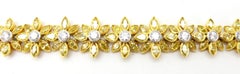 Estate Yellow and White Daisy Flower Diamond 18 Karat Two-Tone Tennis Bracelet
