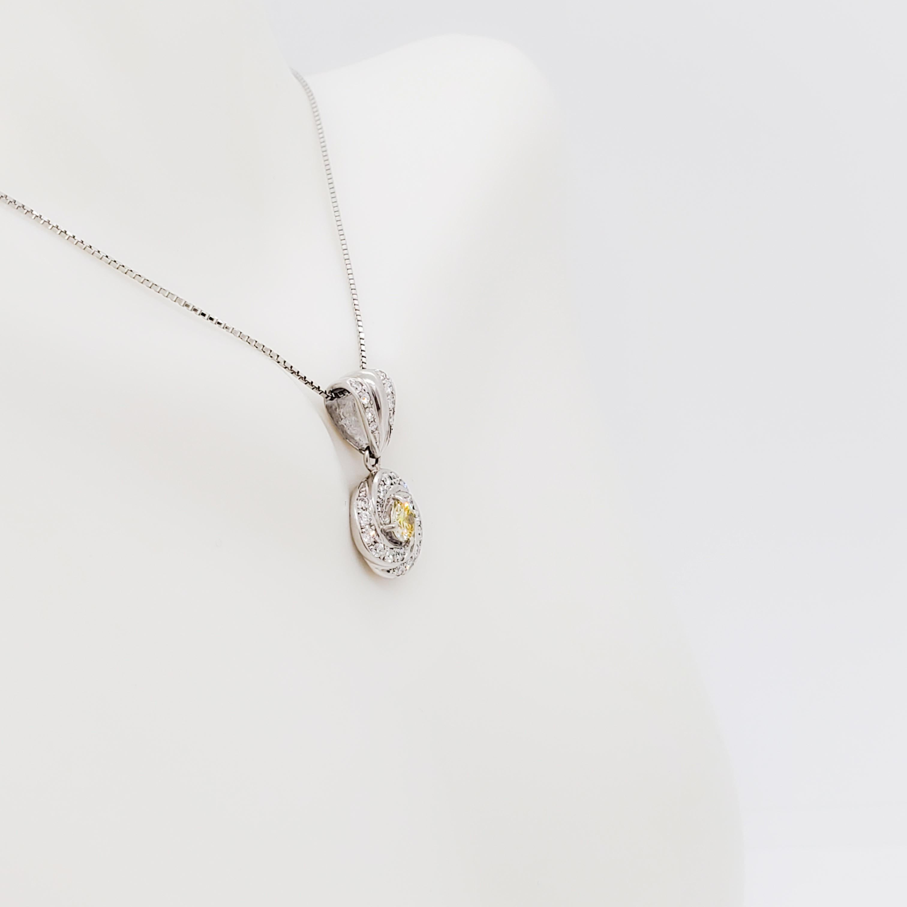 Women's or Men's Estate Yellow and White Diamond Pendant Necklace in Platinum For Sale