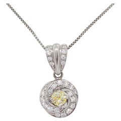 Estate Yellow and White Diamond Pendant Necklace in Platinum