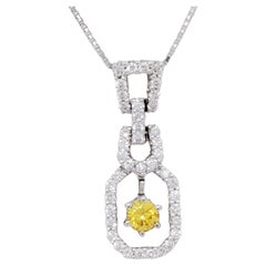 Estate Yellow Diamond and White Diamond Pendant Necklace in 18k White Gold