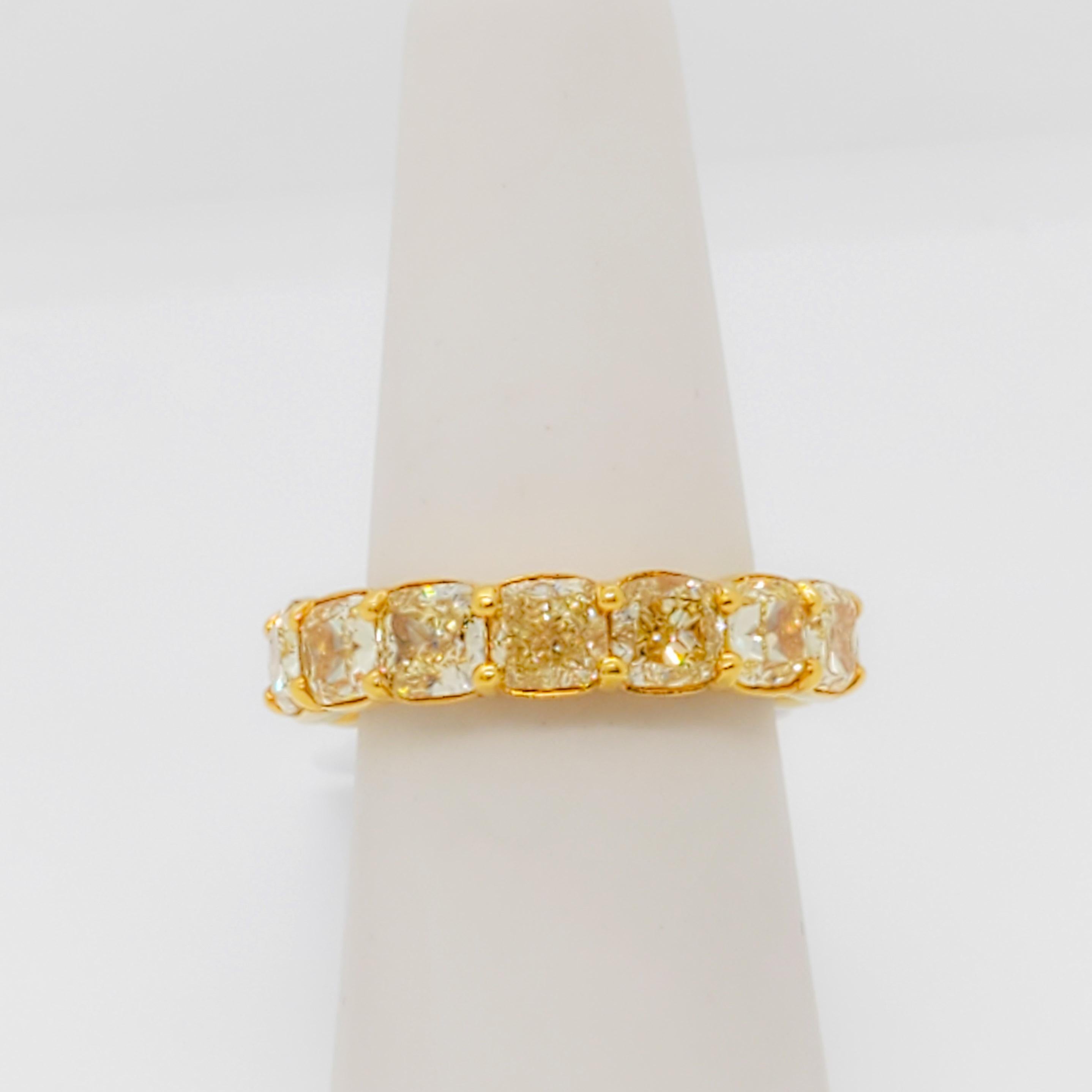 Estate Yellow Diamond Cushion Eternity Band in 18k Yellow Gold For Sale ...