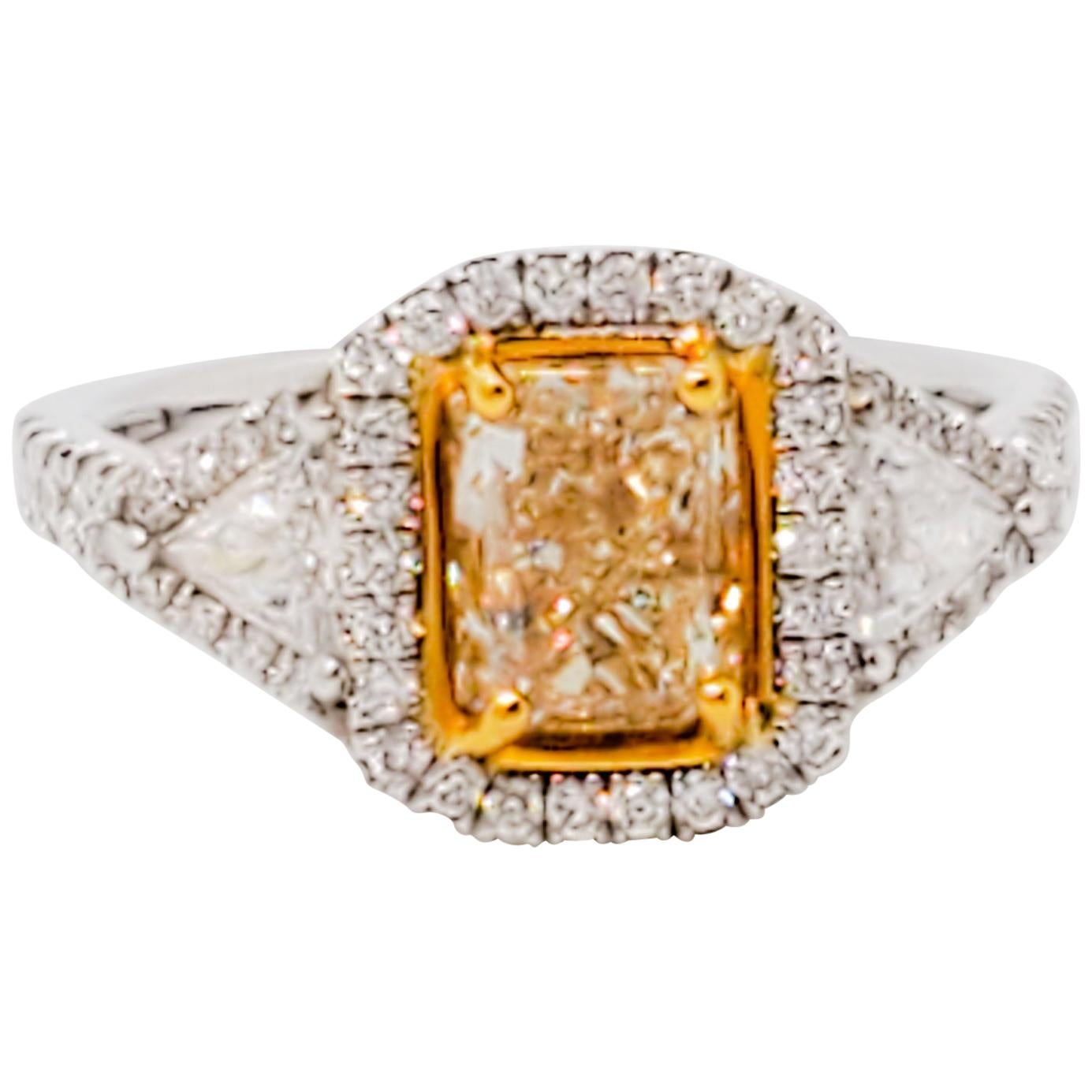 Estate Yellow Diamond Radiant and White Diamond Ring in 18 Karat Gold