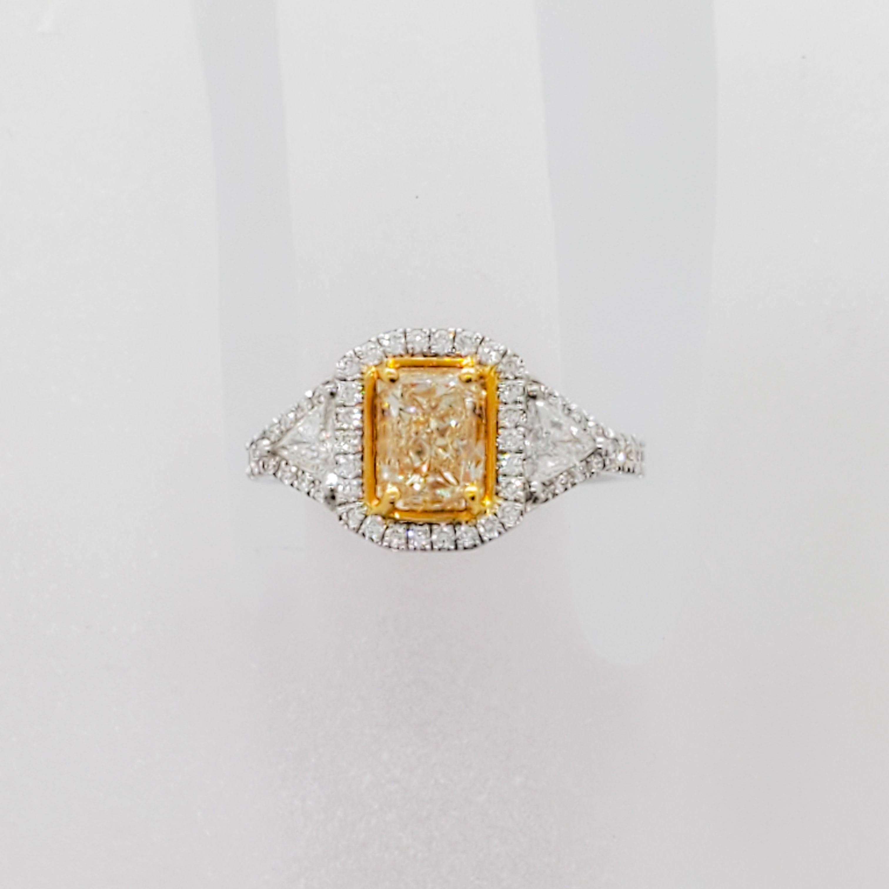 Radiant Cut Estate Yellow Diamond Radiant and White Diamond Ring in 18 Karat Gold