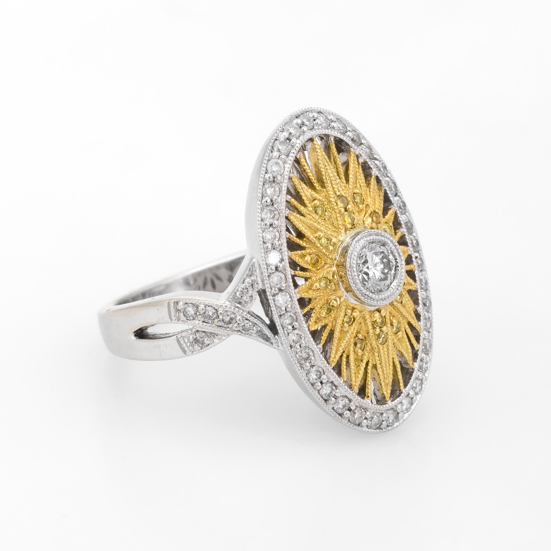 Modern Estate Yellow Diamond Sunburst Ring 18 Karat Gold Oval Fine Statement Jewelry