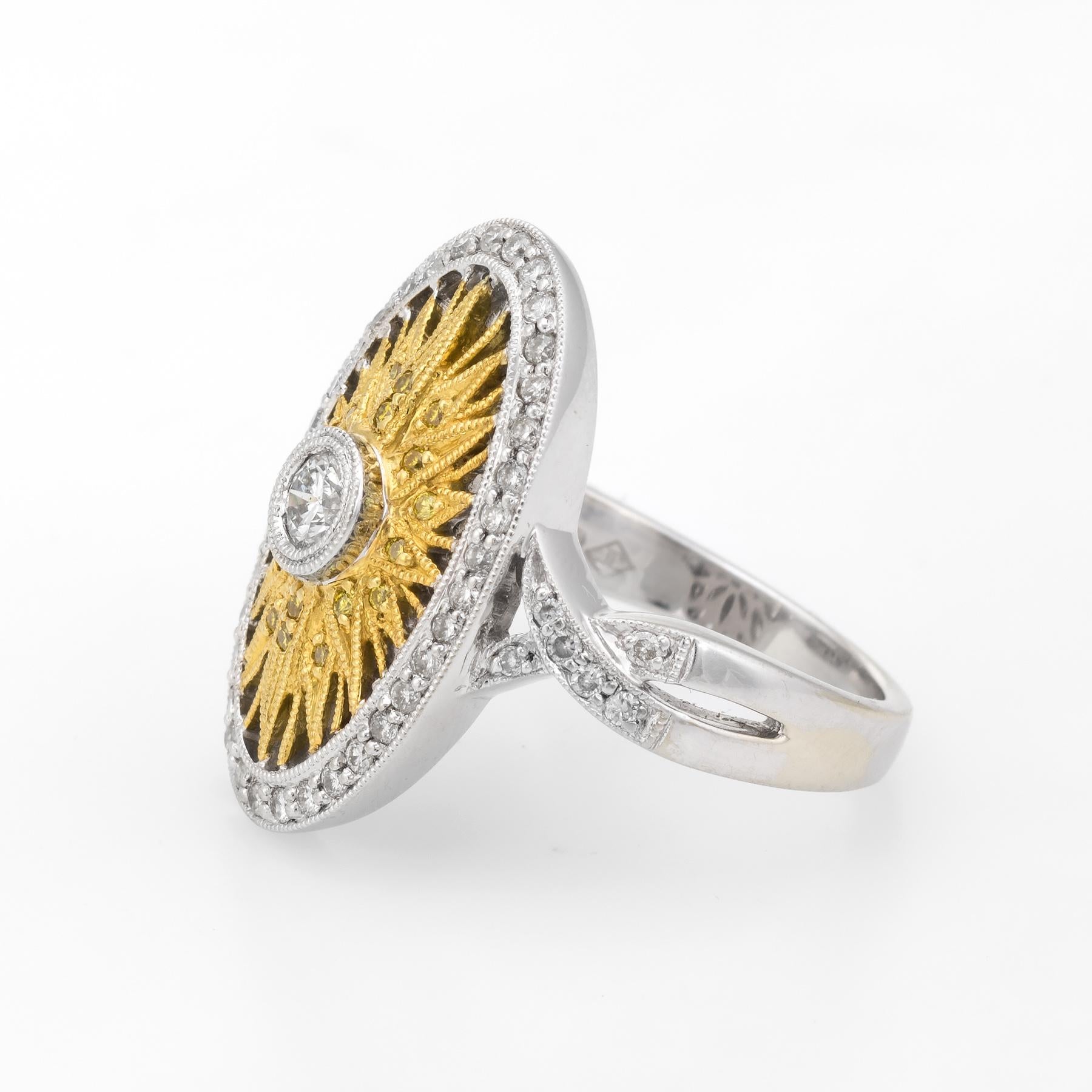 Estate Yellow Diamond Sunburst Ring 18 Karat Gold Oval Fine Statement Jewelry In Excellent Condition In Torrance, CA