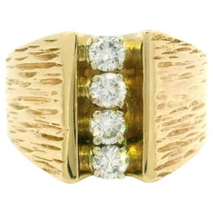 Estate Gelbgold 0,48ctw Diamond Column Detail strukturierte breite Herren Pinky Ring
