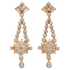 Estate Yellow Gold 2.24tcw Diamond Drop Earrings