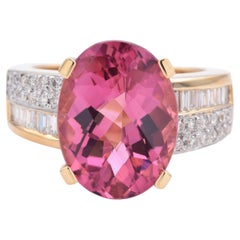 Estate Yellow Gold 8.78ct Pink Tourmaline & Diamond Ring