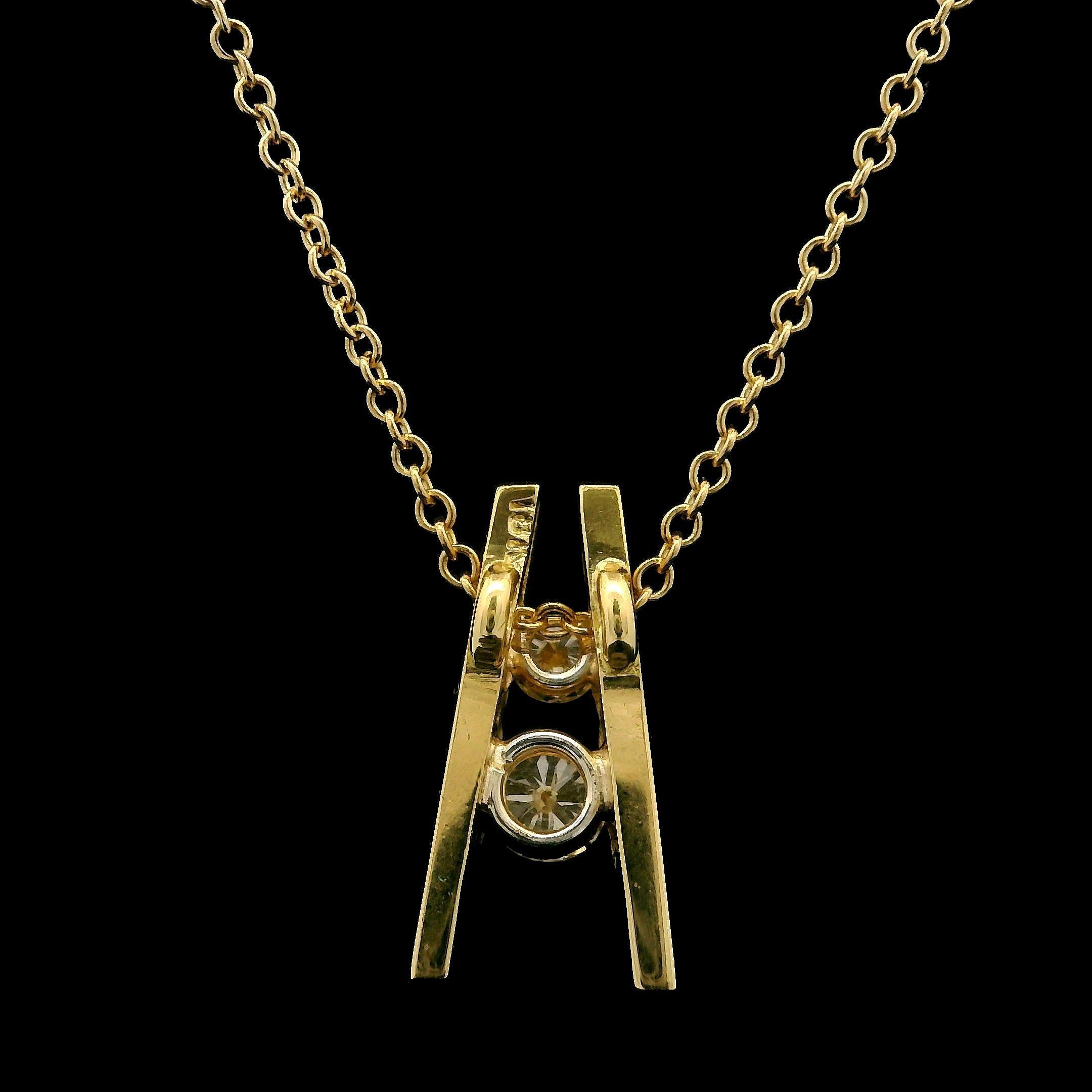 Estate Yellow Gold Pendentif diamant flamboyant avec chaîne à maillons de câble Collier de 15 pouces en vente 2