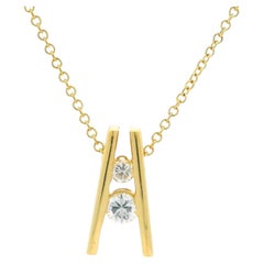Estate Yellow Gold Pendentif diamant flamboyant avec chaîne à maillons de câble Collier de 15 pouces
