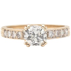 Vintage Estate Yellow Gold Ring Featuring 1.07 Carat Old Mine Cut Diamond