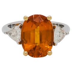Estate Yellow Sapphire and White Diamond Three Stone Ring in 18k Gold