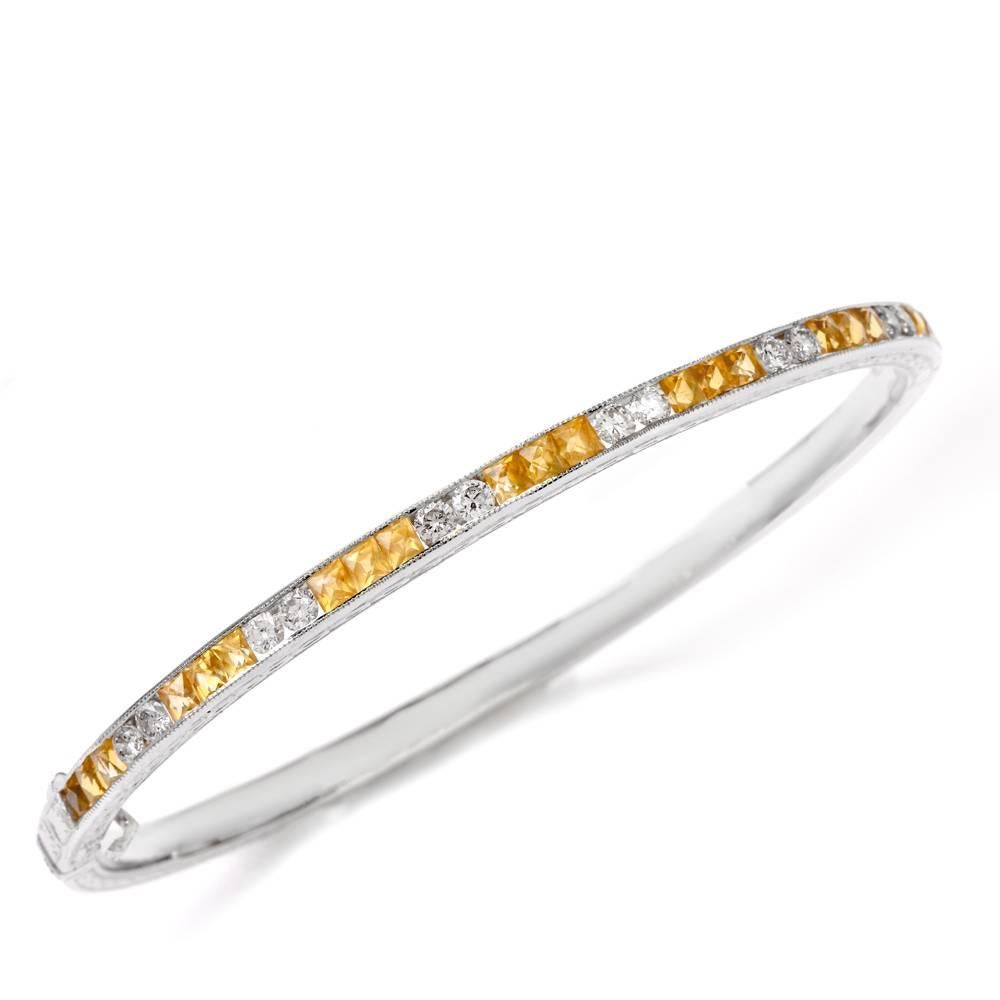Women's Estate Yellow Sapphire Diamond 18 Karat Gold Bangle Bracelet