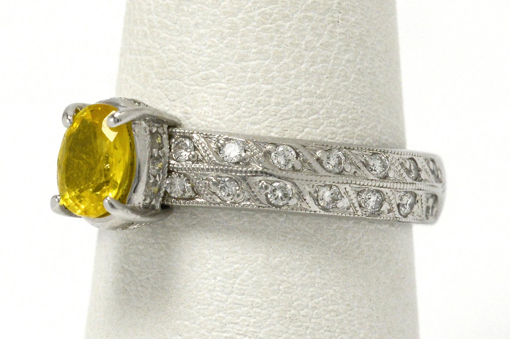 Estate Oval Yellow Sapphire & Diamond Accent Engagement Ring In Good Condition In Santa Barbara, CA