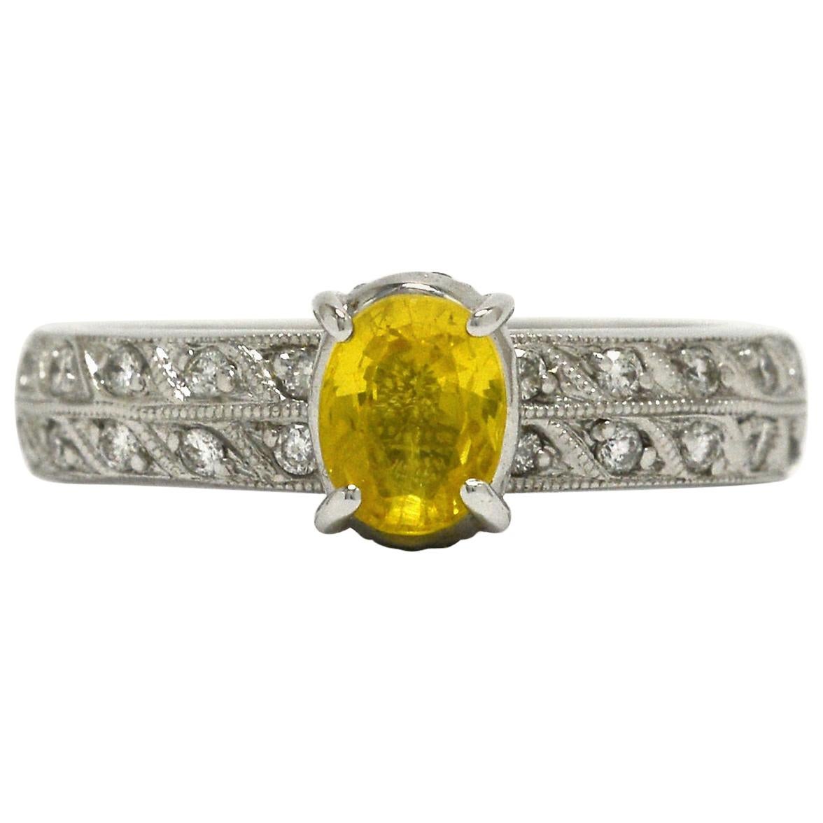 Estate Oval Yellow Sapphire & Diamond Accent Engagement Ring
