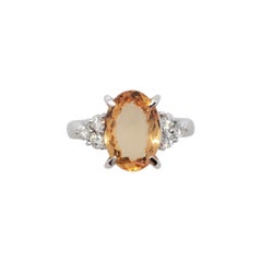 Estate Yellow Topaz Oval and White Diamond Cocktail Ring in Platinum