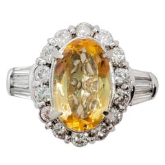 Estate Yellow Topaz Oval and White Diamond Cocktail Ring in Platinum Estate Yellow Topaz Oval and White Diamond Cocktail Ring in Platinum