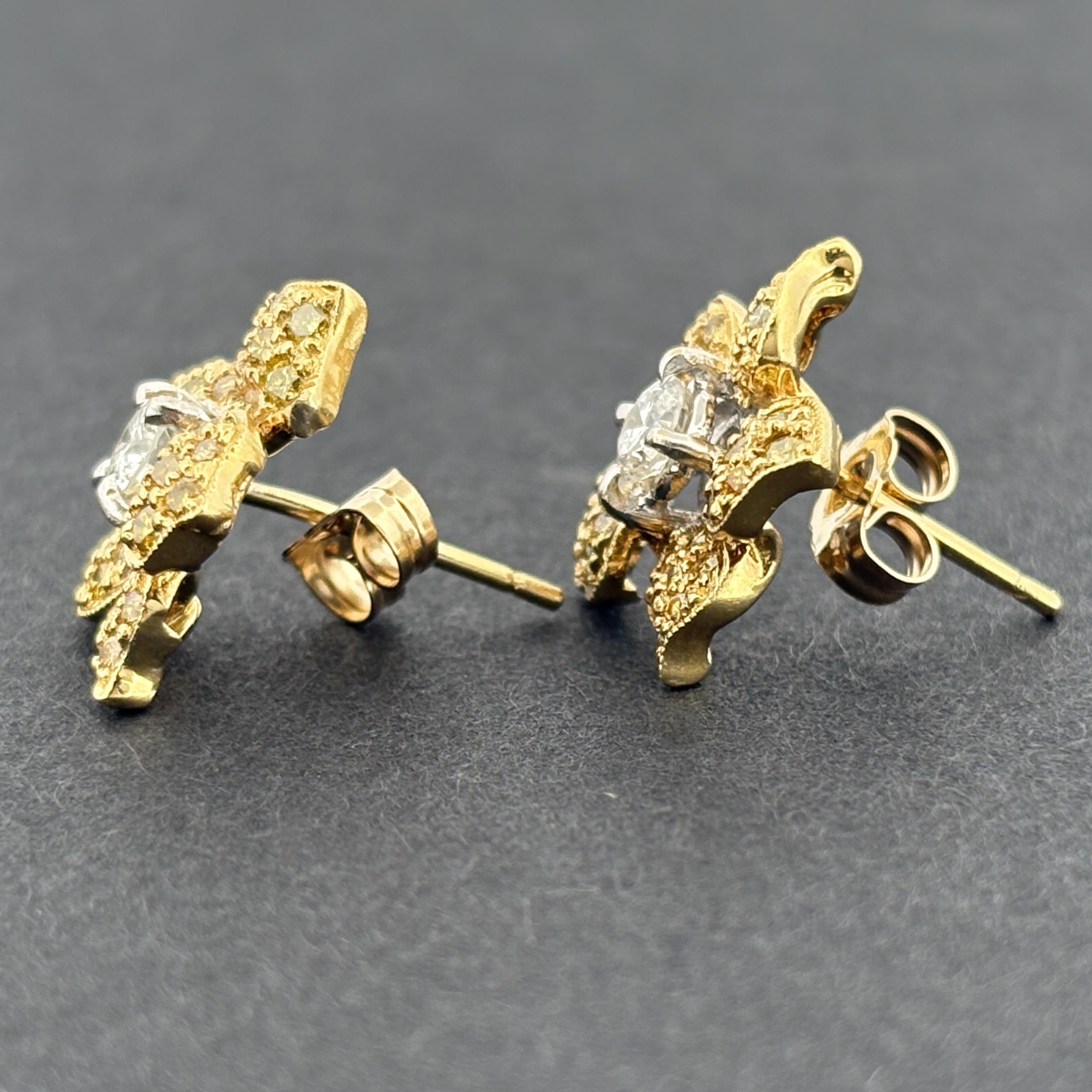 Estate Yellow & White Diamond Flower Stud Earrings 18k Gelbgold im Zustand „Gut“ im Angebot in Orlando, FL