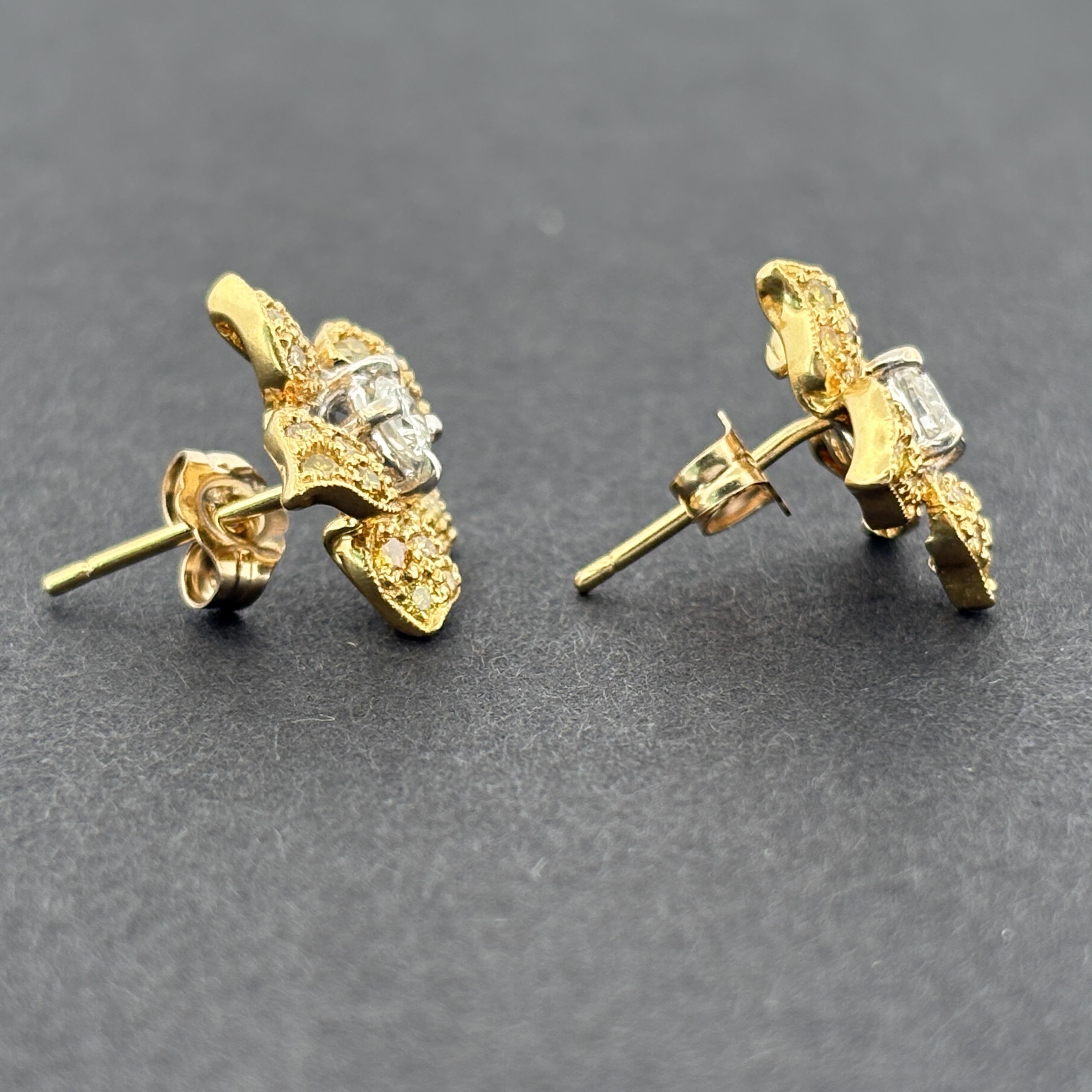 Estate Yellow & White Diamond Flower Stud Earrings 18k Gelbgold Damen im Angebot