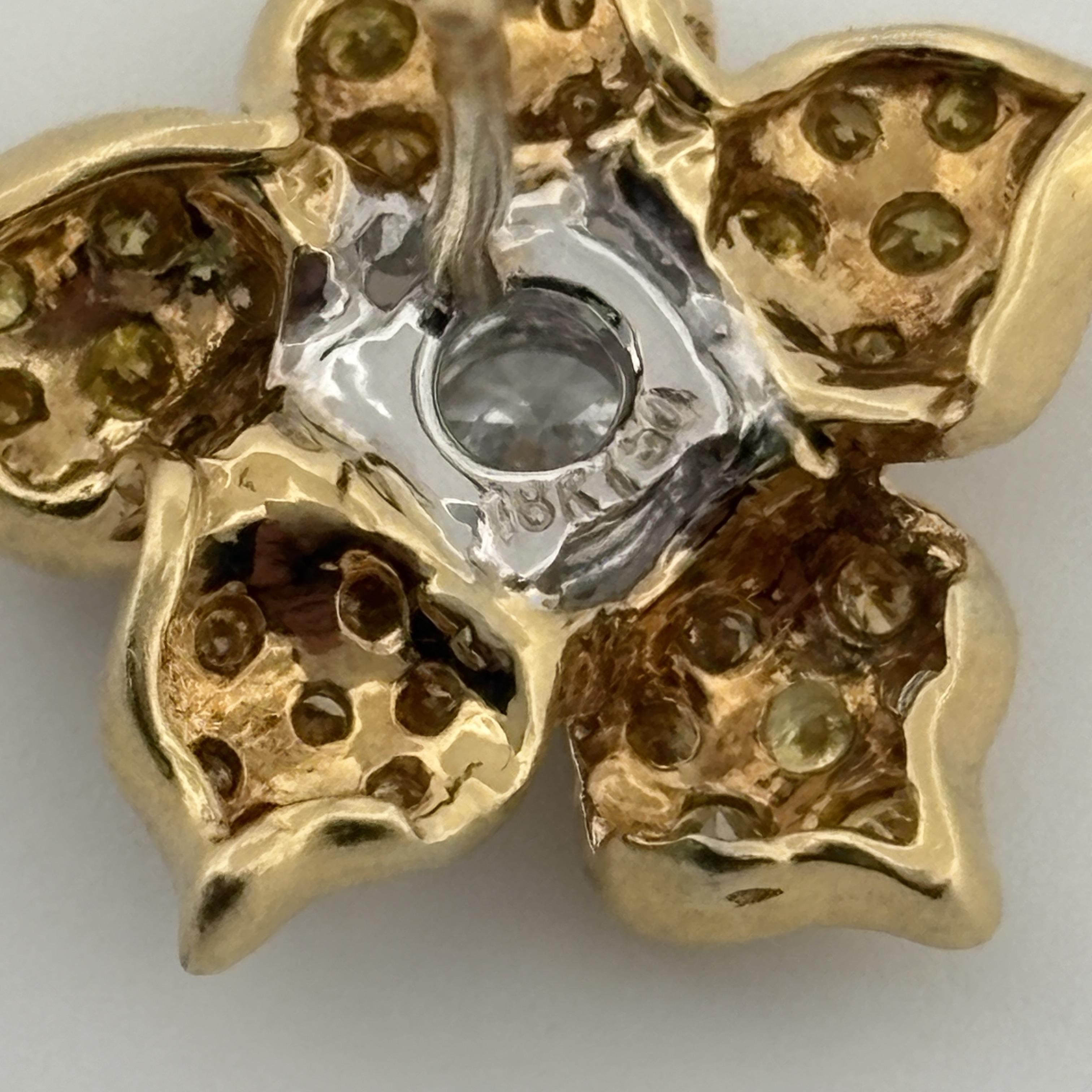 Estate Yellow & White Diamond Flower Stud Earrings 18k Gelbgold im Angebot 2