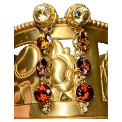 Estate ZAFFIRO 18K 22K Gold Diamond Multicolored Zircon Drop Earrings 22cttw