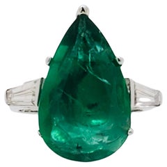 Estate Zambian Emerald and Diamond Cocktail Ring in Platinum