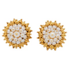 Estate Zancan Italy White Pearl Earrings in 18k Yellow Gold