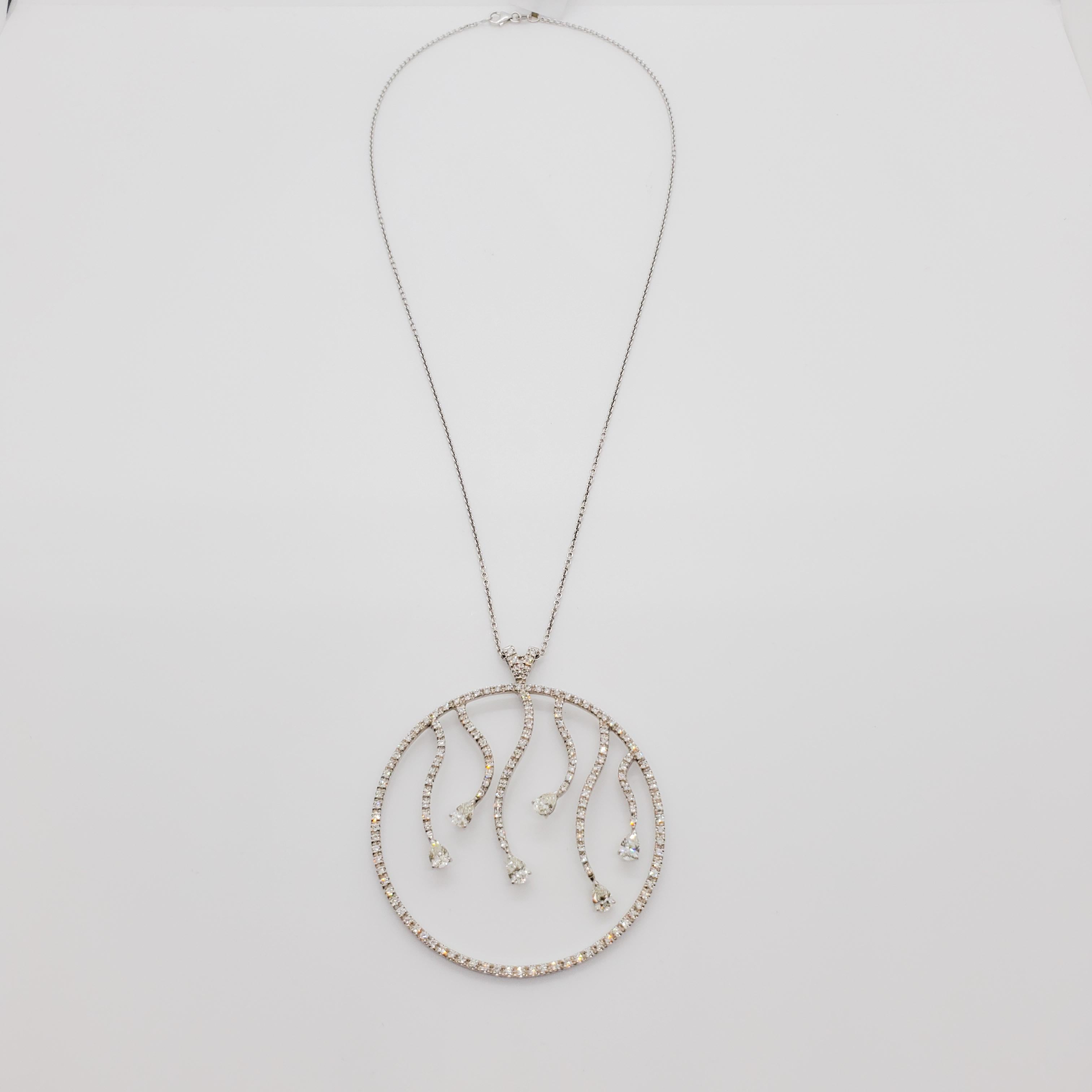 Women's or Men's Estate Zydo Diamond Open Circle Pendant Necklace in 18k White Gold For Sale