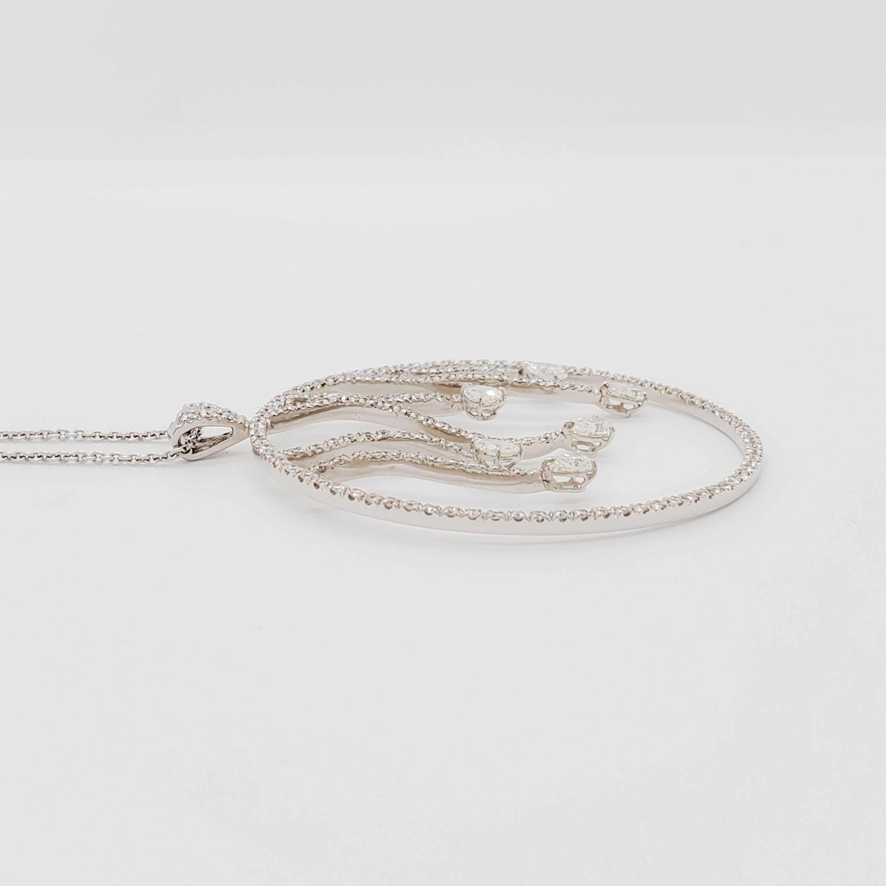 Estate Zydo Diamond Open Circle Pendant Necklace in 18k White Gold For Sale 1